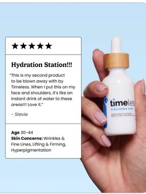 Timeless HYALURONIC ACID SERUM 100% Pure (1 oz/ 30mL ) Hydration Anti-aging